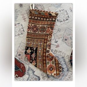 Frances Loom holiday stocking made from vintage rugs